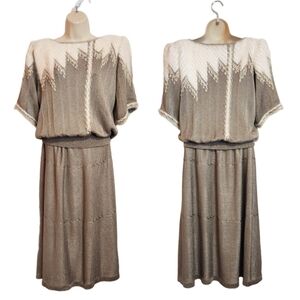 Vintage Paca Textured Knit Sweater Skirt Set Taupe White Medium